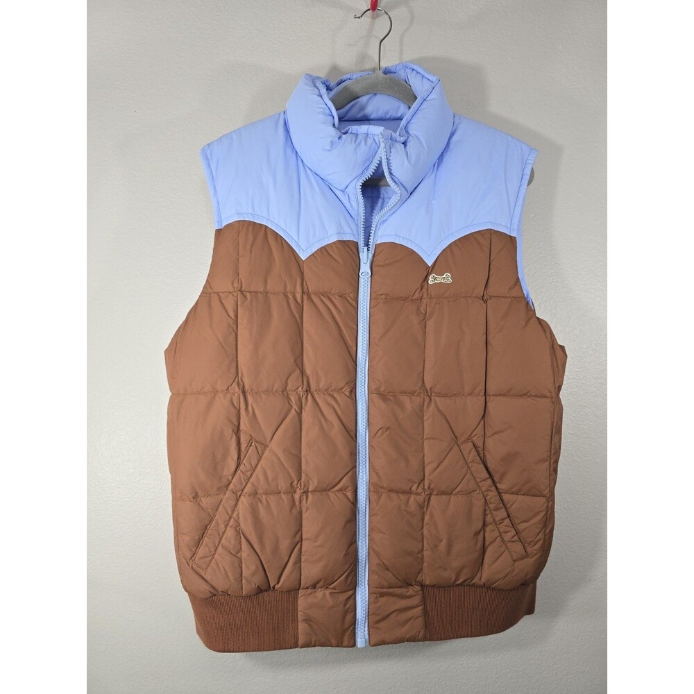 Vintage Le Tigre Reversible Down Puffer Vest Western Brown Blue XL gorpcore BJ